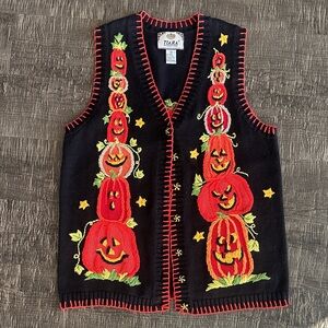 Women’s Vintage Tiara Fall Halloween Pumpkin Vest (Size M)